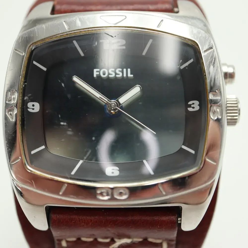 Fossil Kaleido Blue Silver Change 41mm Watch Brown Leather AM3695 w New Battery